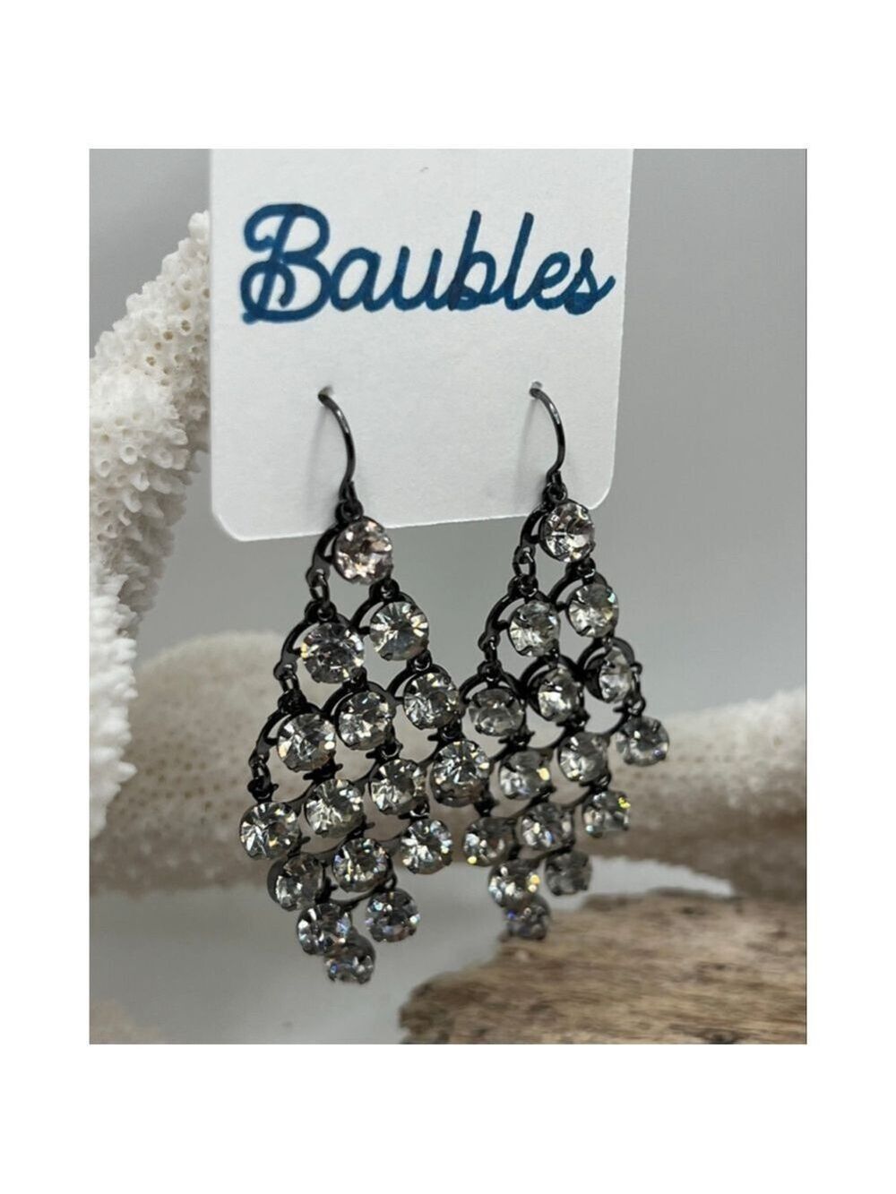 Baubles Black Clear Chandelier Earrings Austrian Crystals
